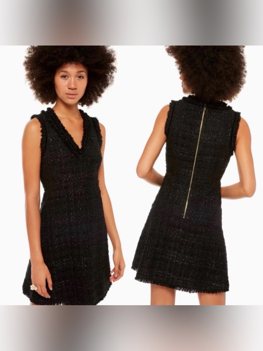 kate spade Black Tweed V-Neck Mini Dress Size 12 NWT Elegant Fit and Flare